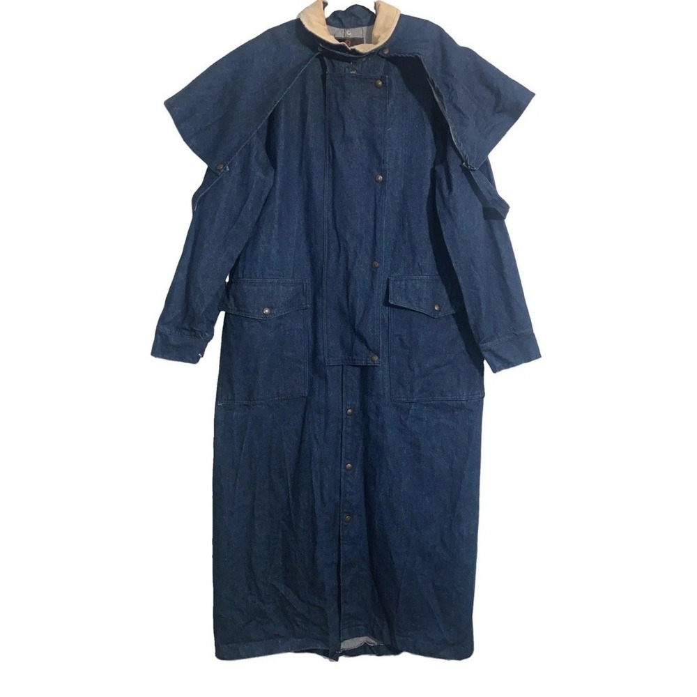 VTG Pro Only By Tex Tan Duster Coat Men L Blue Denim Detachable Cape Snap Cowboy